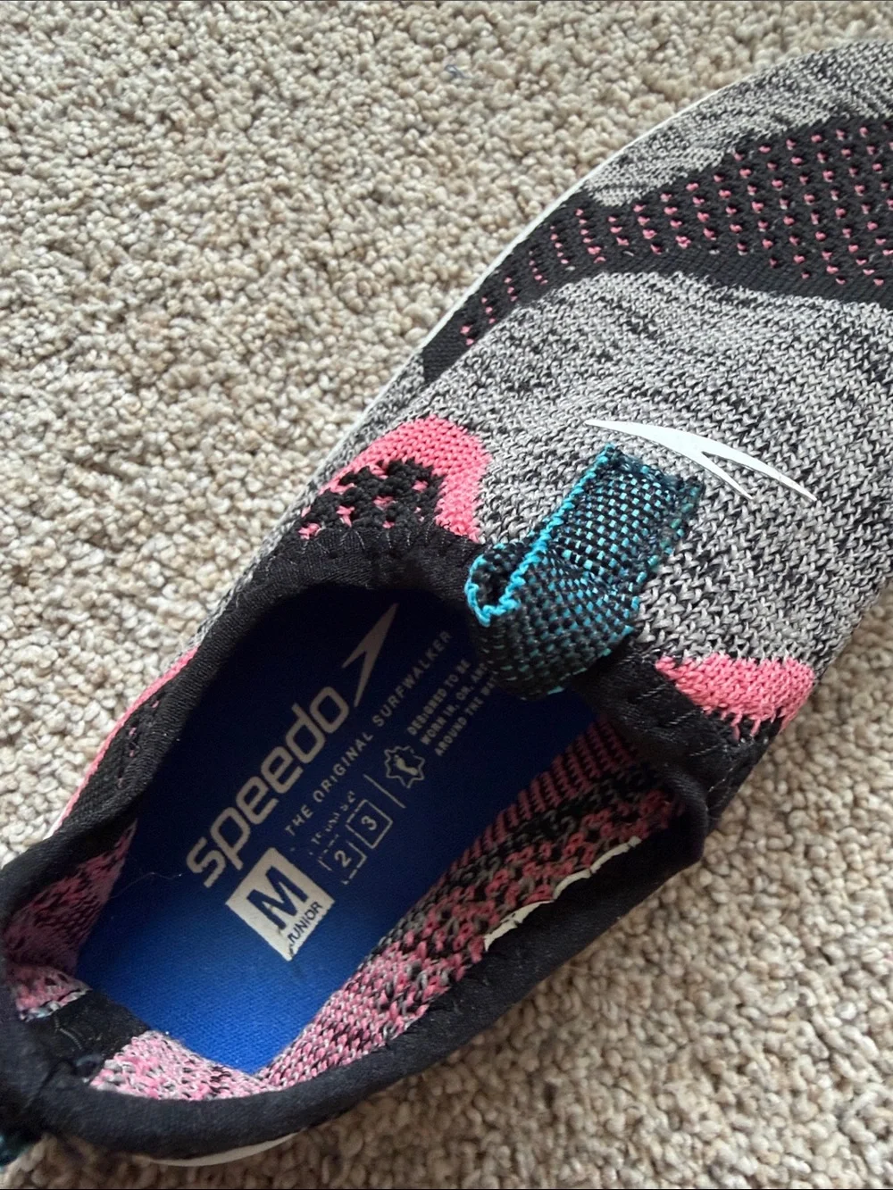 Speedo Junior Girls Surf Strider Water Shoes - Heather Gray & Pink Medium 2/3